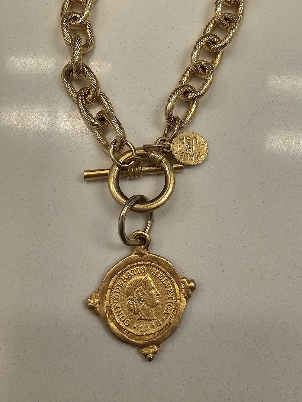 Susan Shaw Gold Coin Charm Necklace and Bracelet Set - Picture 3 of 5